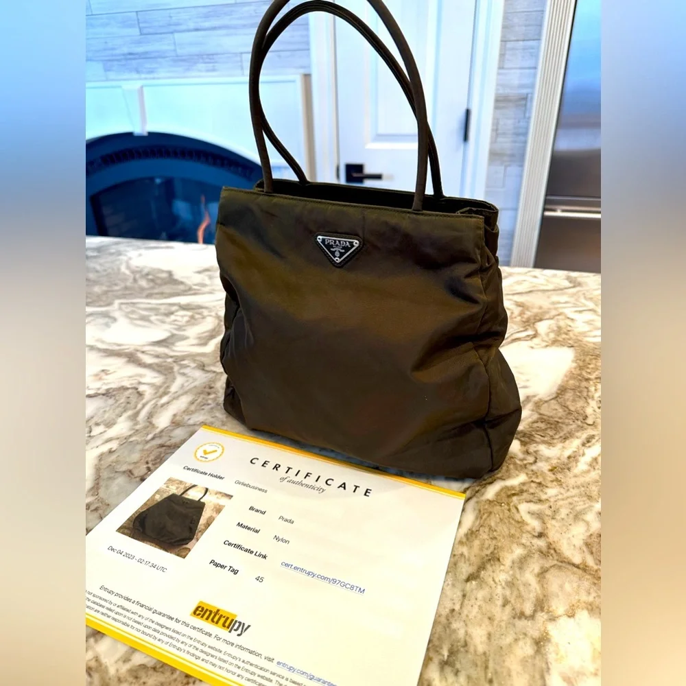 Certificate of Authenticity Prada Army Green Nylon Handbag Purse $1575